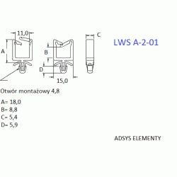 LWS-A-2-01,Uchwyty do przewodów wciskane plastikowe zatrzaskowe, 11 x 8,8 Opak.500szt.