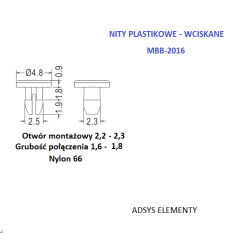 MBB- 2016 (4.8),Nity plastikowe wciskane,Grubość płyty 1,6 mm,Otwór montażowy 2,2 mm, Opak.500szt.