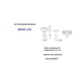 MMB-130 Nity plastikowe wciskane, PBT, otwór montażowy 3,5, grubość płyty 3,5 - 4,3  Opak.500szt.