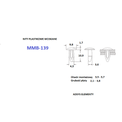 MMB-139  Nity plastikowe wciskane, nylonowe, Otwór montażowy 3.5mm,Grubość łączenia 2,0 - 4,0 mm,  Białe,500szt
