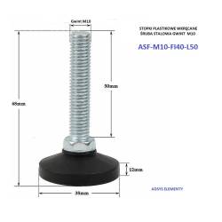 ASF-M10x50 (Fi 40), Nóżki plastikowe średnica 38 mm stopki wkręcane gwint M10 x 50, Opak.40 szt.