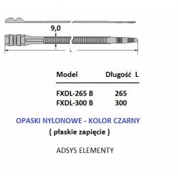 FXDL-300 B, Opaski plastikowe zaciskowe - płaskie zapięcie, długość 300x9 mm,Opak.100szt.