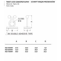 KLB-750-01ART,Twist Lock Uchwyty plastikowe samoprzylepne wiązki przewodów 19  mm,,100szt.