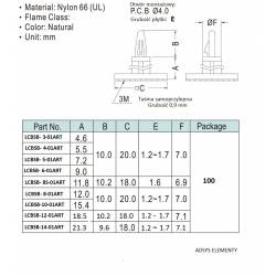 LCBSB- 4-01ART,Elementy dystansowe 6.4mm, plastikowe,samoprzylepne,Otwór 4 mm,100szt