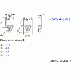 LWS-A-1-01,Uchwyty do przewodów wciskane plastikowe zatrzaskowe, 11 x 4,8 Opak.500szt.