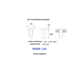 MMB-136 Nity plastikowe wciskane, POM, otwór montażowy 3,5, grubość płyty 3,0 - 4,0  Opak.500szt.