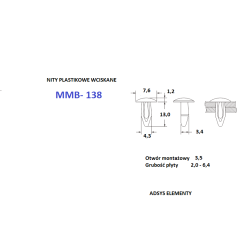 MMB-138  Nity plastikowe wciskane, nylonowe, Otwór montażowy 3.5mm,Grubość łączenia 2,0 -  6,4 mm,  Białe,500szt